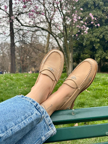 Figini - Mocassini Borchiati in Nappa taupe - Figini Milano