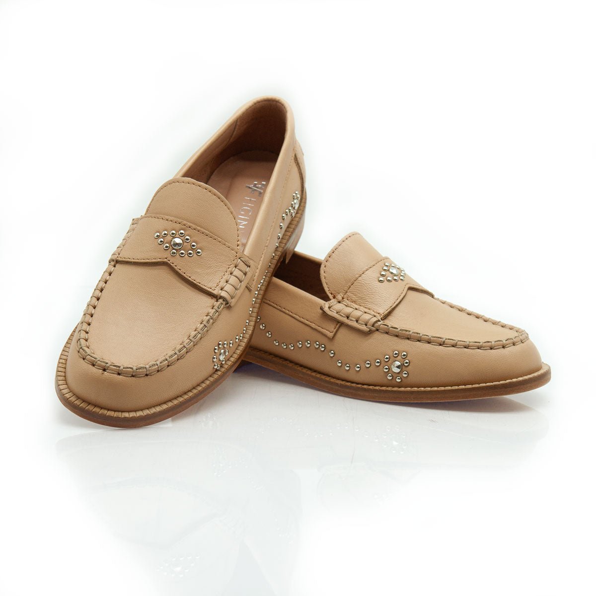 Figini - Mocassini borchiati in pelle taupe taupe - Figini Milano