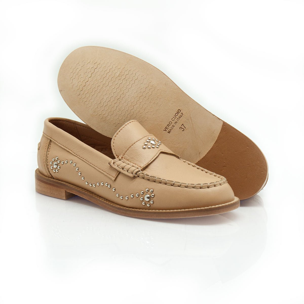 Figini - Mocassini borchiati in pelle taupe taupe - Figini Milano