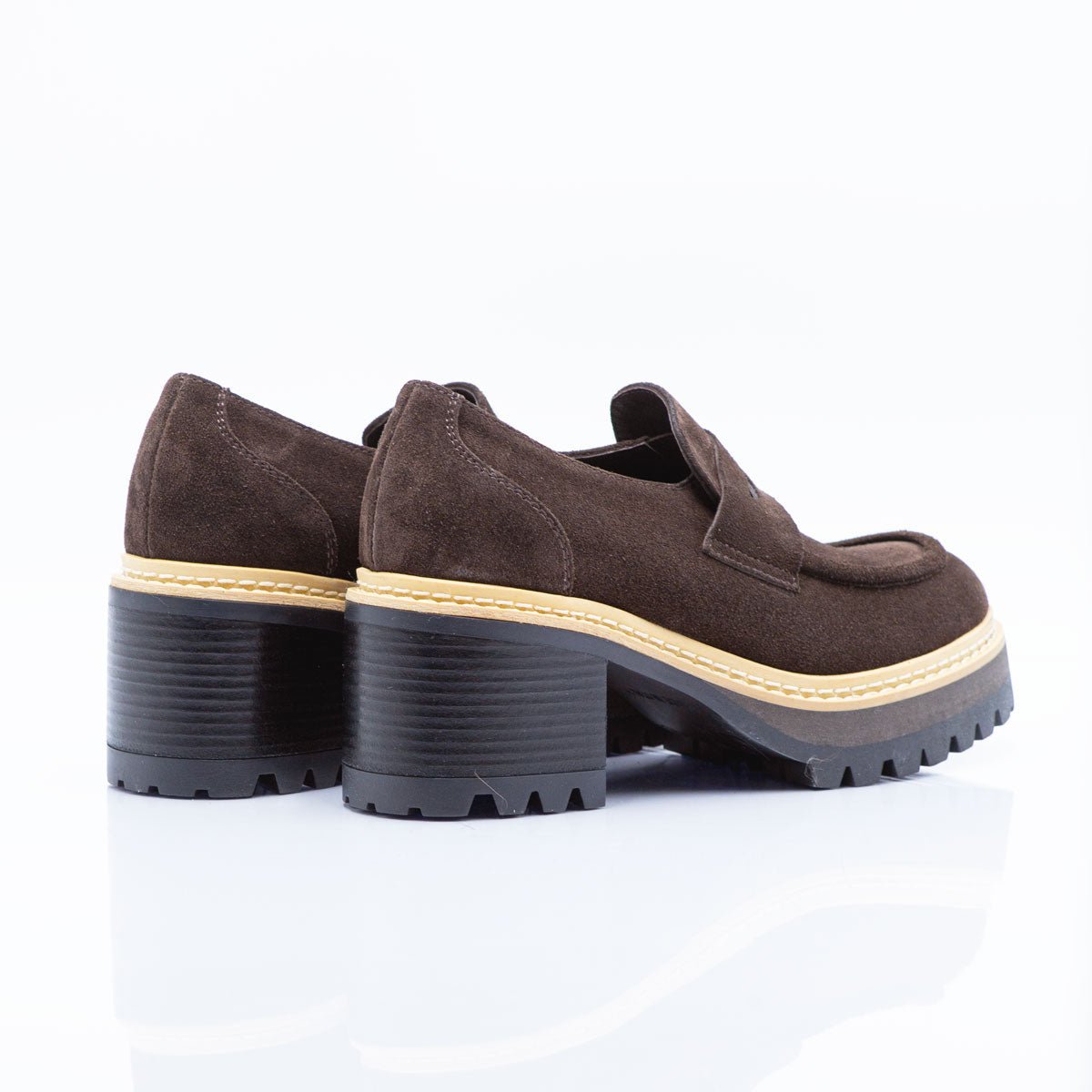 Figini - Mocassini Chunky con tacco 6 cm in Camoscio Testa Moro - Figini Milano