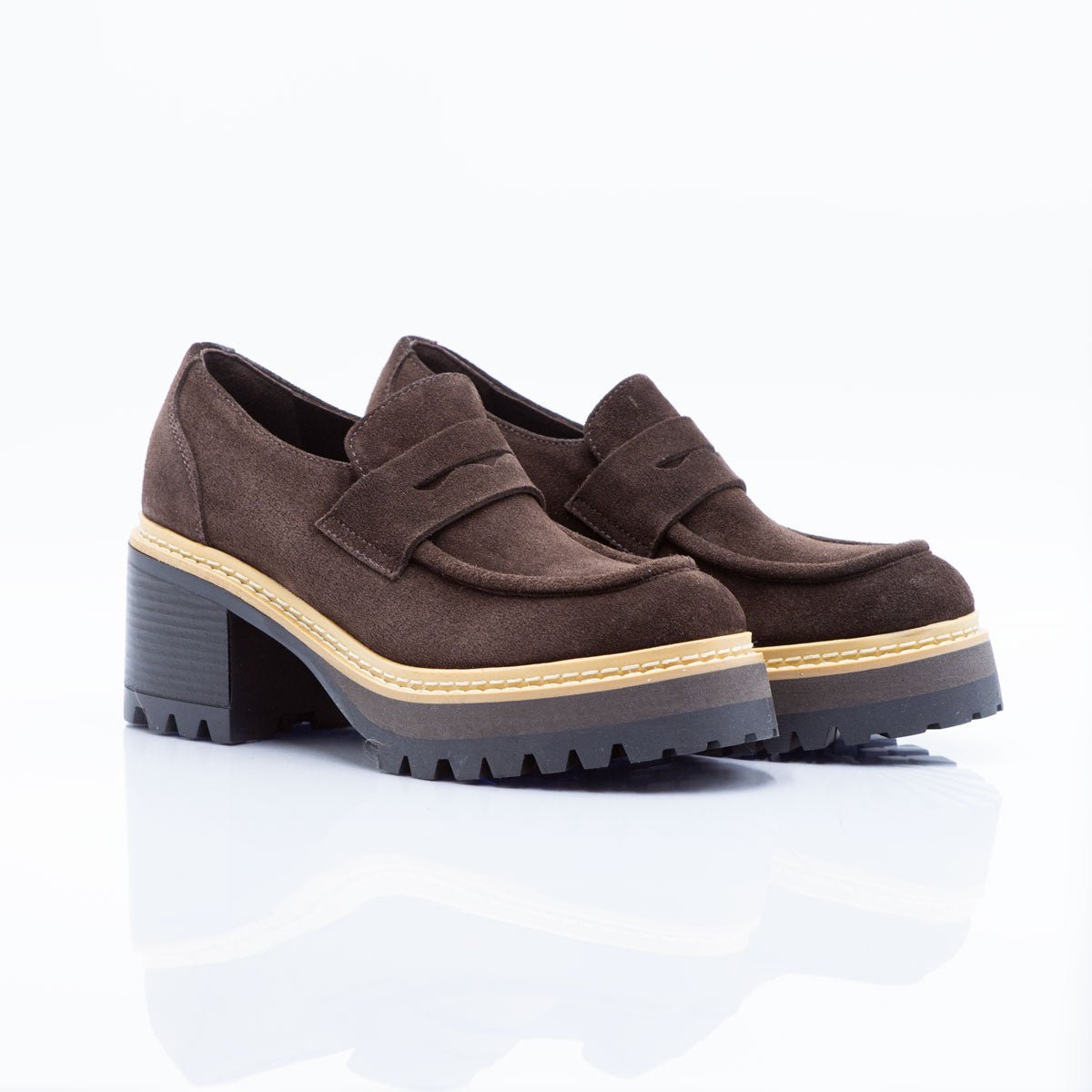 Figini - Mocassini Chunky con tacco 6 cm in Camoscio Testa Moro - Figini Milano