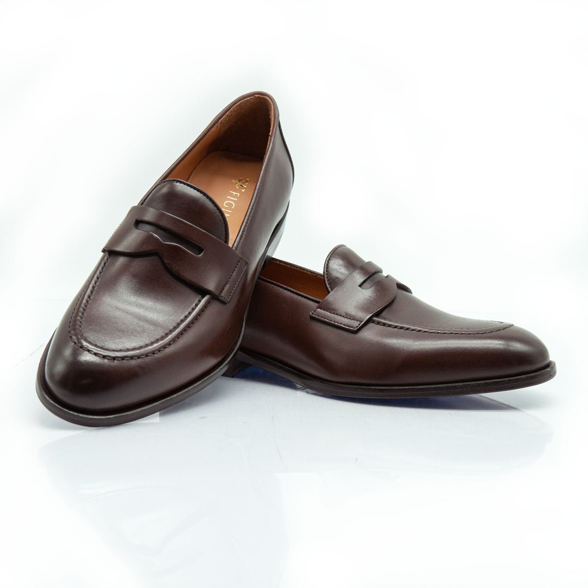 Figini - Mocassini Classici con Suola Cuoio in Vitello Marrone Anticato - Figini Milano