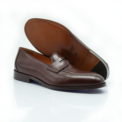 Figini - Mocassini Classici con Suola Cuoio in Vitello Marrone Anticato - Figini Milano