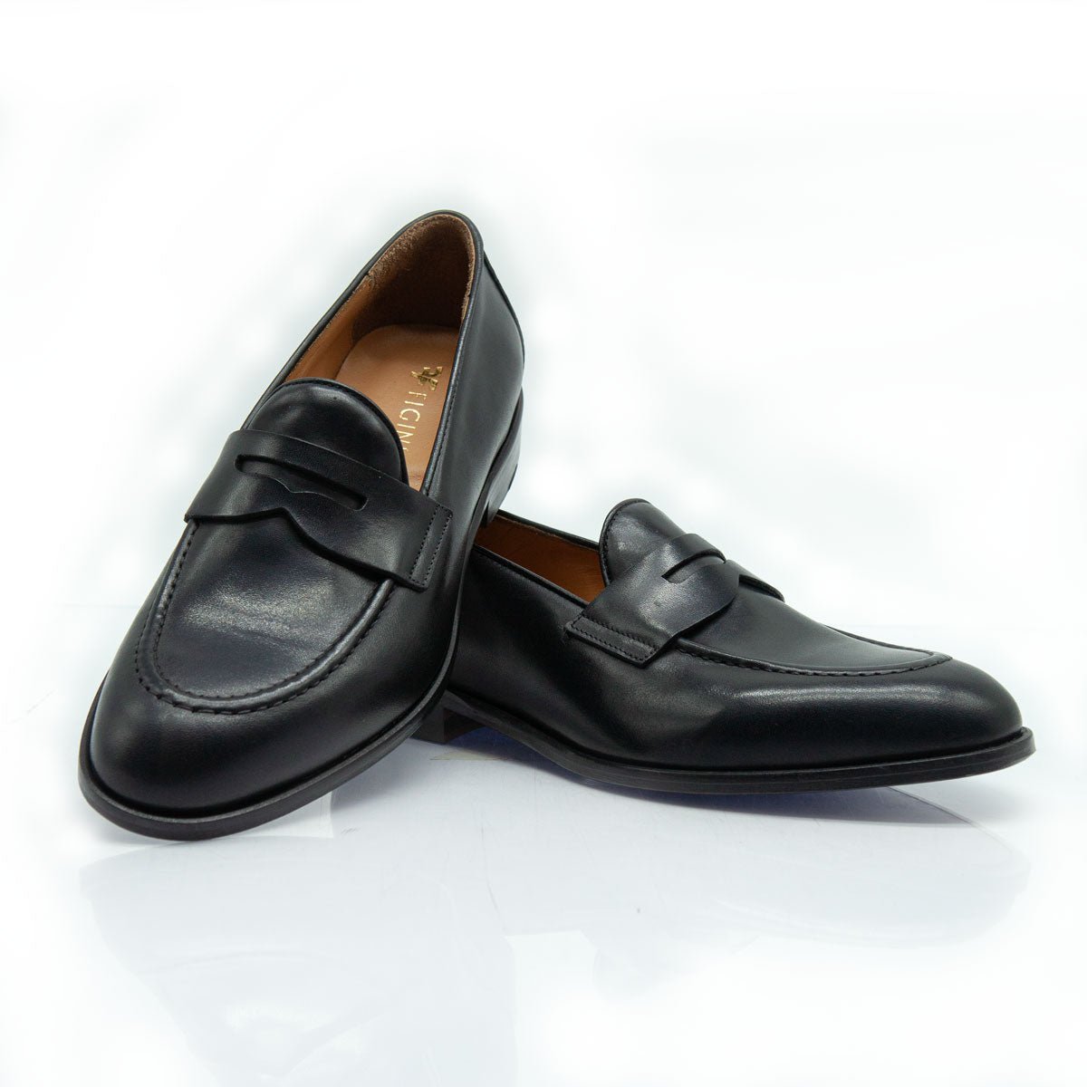 Figini - Mocassini Classici con Suola Cuoio in Vitello Nero - Figini Milano