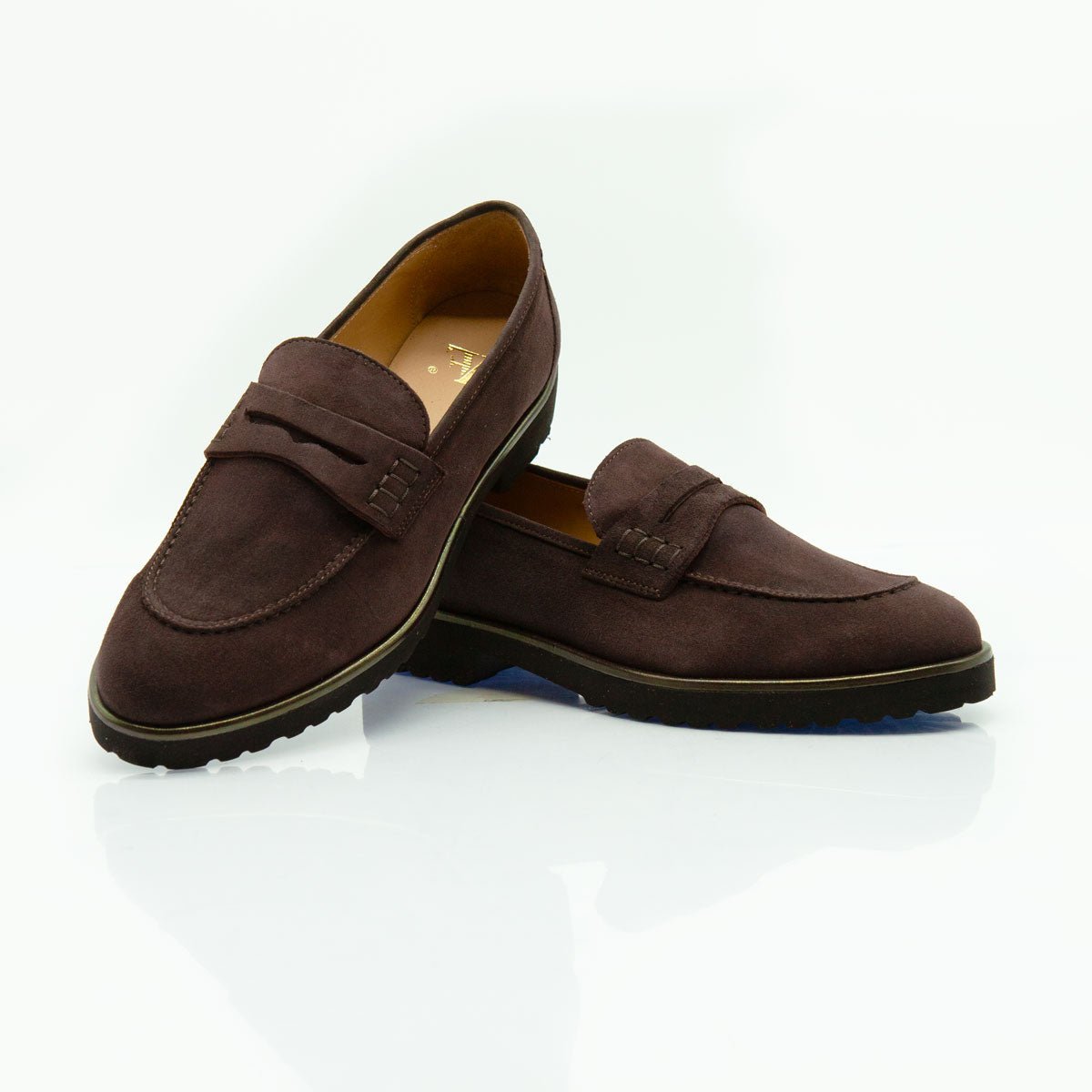 Figini - Mocassini College con fondo gomma in camoscio testa moro - Figini Milano