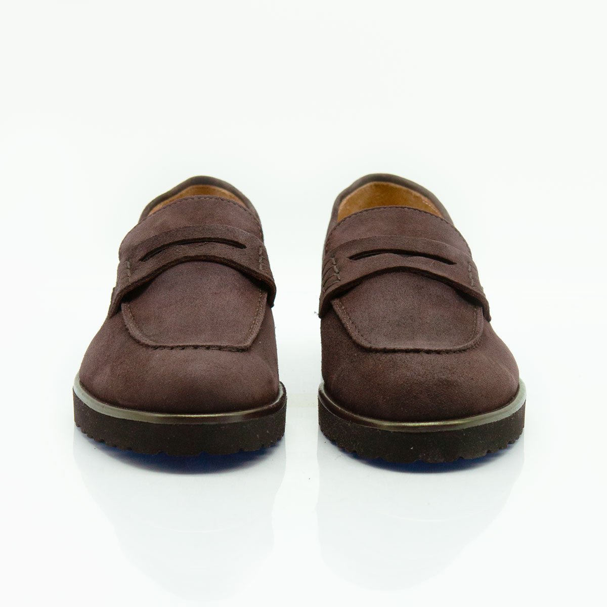 Figini - Mocassini College con fondo gomma in camoscio testa moro - Figini Milano