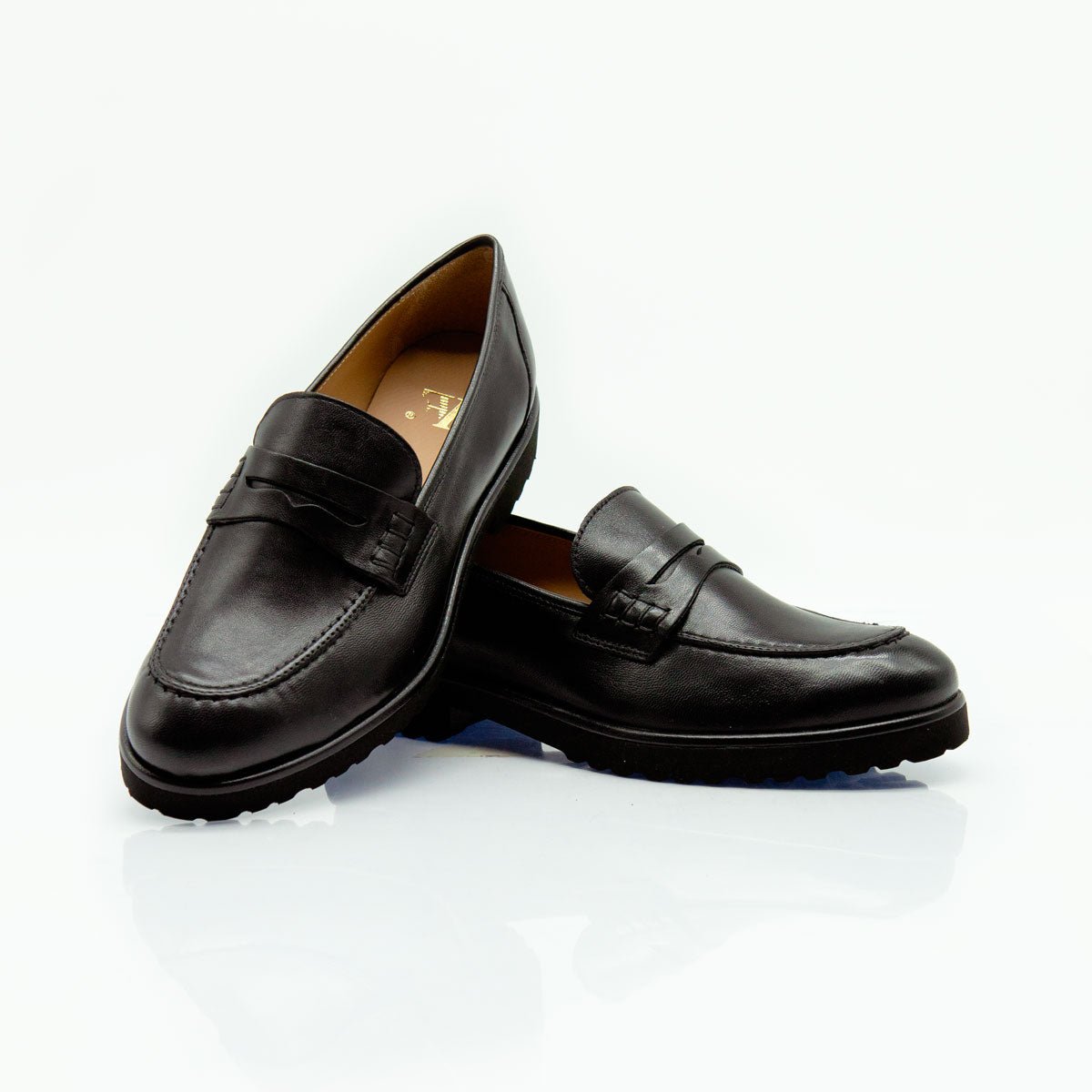 Figini - Mocassini College con fondo gomma in nappa nera - Figini Milano