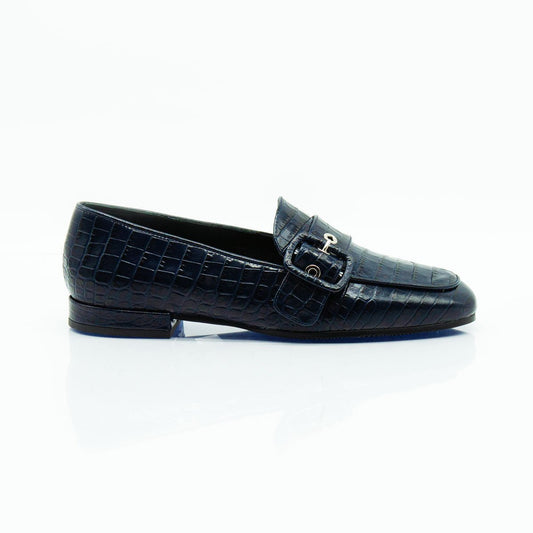 Figini - Mocassini con fibbia passante in vitello stampa cocco blu - Figini Milano