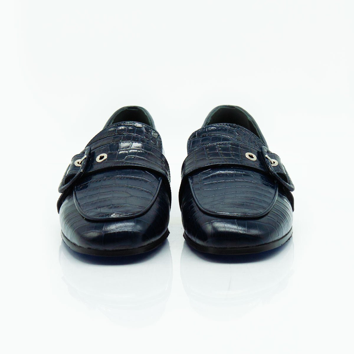 Figini - Mocassini con fibbia passante in vitello stampa cocco blu - Figini Milano