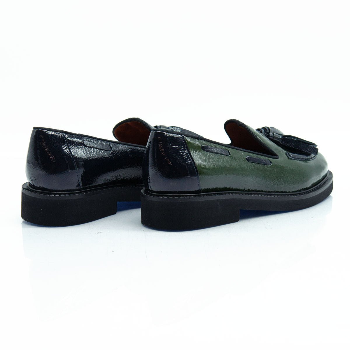 Figini - Mocassini con fiocchetti in vernice bicolore blu e verde - Figini Milano