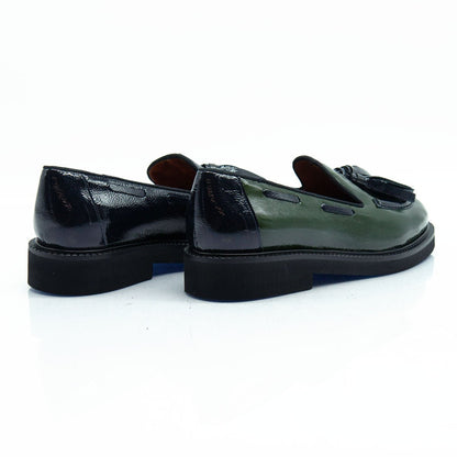 Figini - Mocassini con fiocchetti in vernice bicolore blu e verde - Figini Milano
