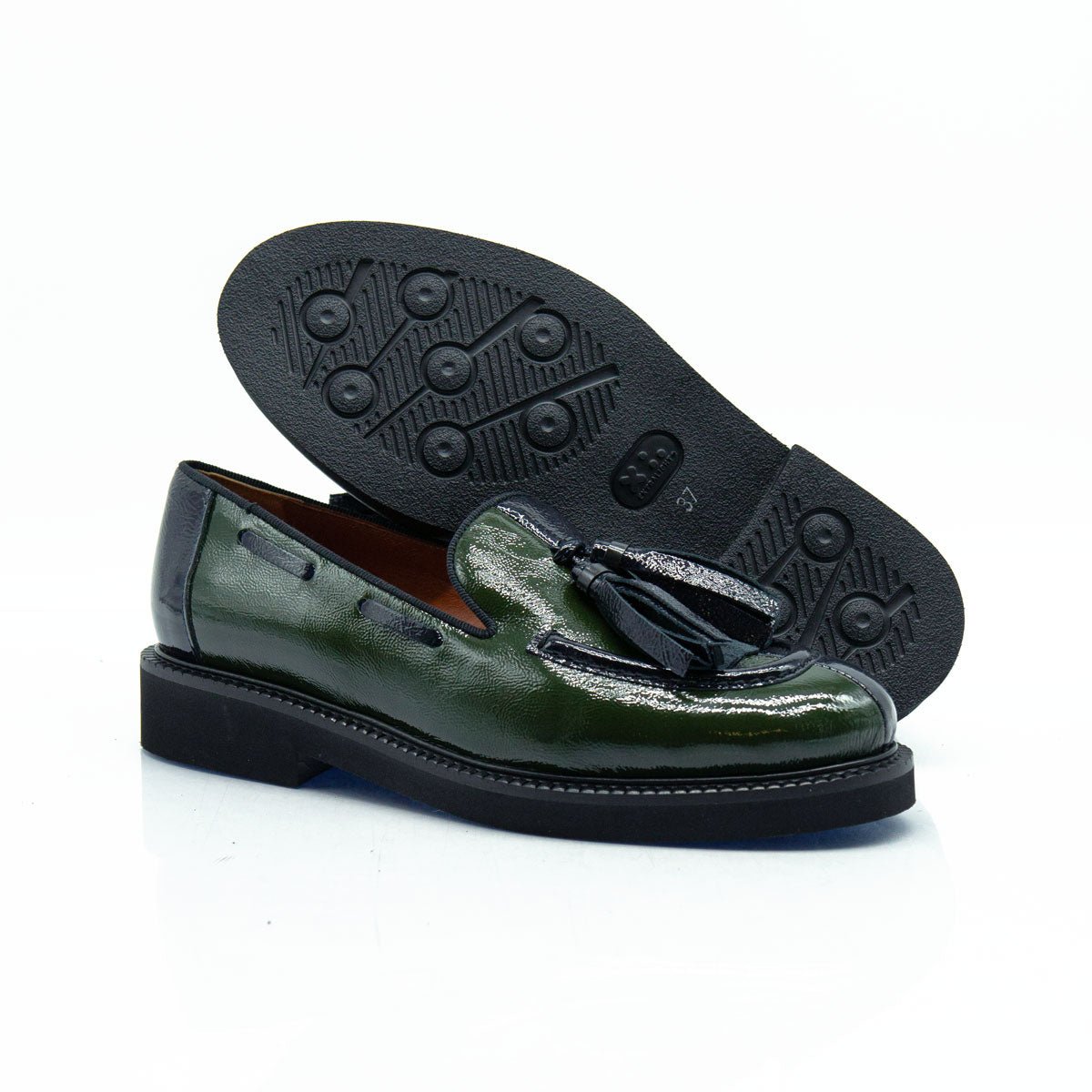 Figini - Mocassini con fiocchetti in vernice bicolore blu e verde - Figini Milano