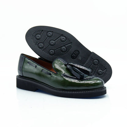 Figini - Mocassini con fiocchetti in vernice bicolore blu e verde - Figini Milano