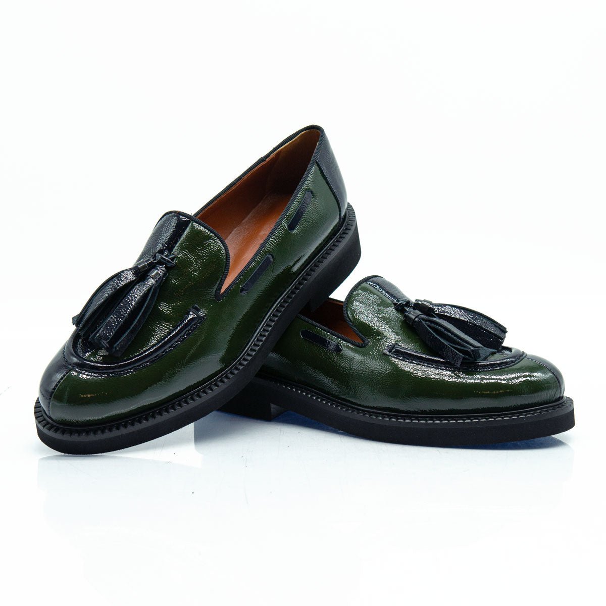 Figini - Mocassini con fiocchetti in vernice bicolore blu e verde - Figini Milano