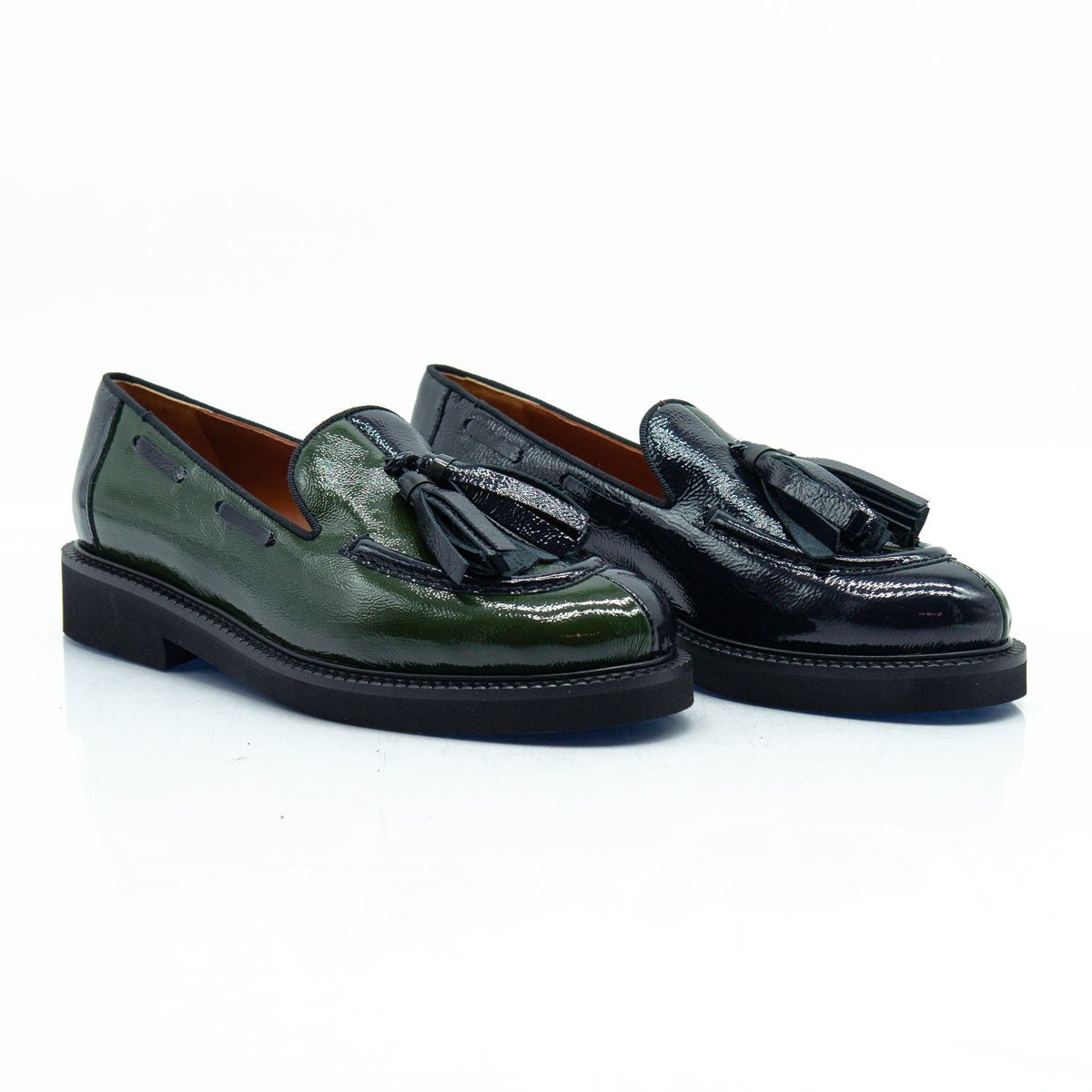 Figini - Mocassini con fiocchetti in vernice bicolore blu e verde - Figini Milano