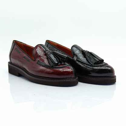Figini - Mocassini con fiocchetti in vernice bicolore nero e bordeaux - Figini Milano