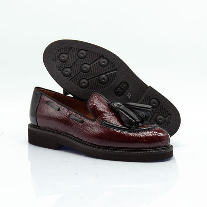 Figini - Mocassini con fiocchetti in vernice bicolore nero e bordeaux - Figini Milano
