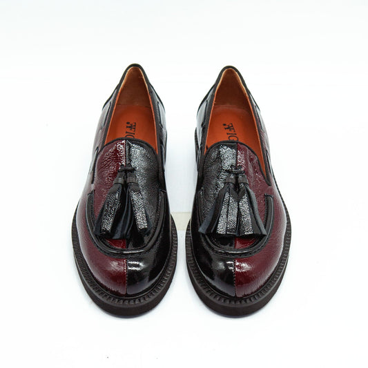 Figini - Mocassini con fiocchetti in vernice bicolore nero e bordeaux - Figini Milano