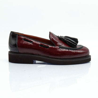 Figini - Mocassini con fiocchetti in vernice bicolore nero e bordeaux - Figini Milano