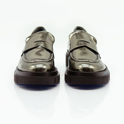 Figini - Mocassini con fondo carro in vernice specchio grigio - Figini Milano