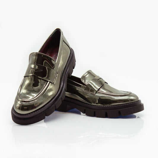 Figini - Mocassini con fondo carro in vernice specchio grigio - Figini Milano