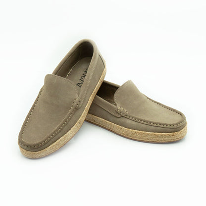 Figini - Mocassini con fondo corda in camoscio tortora - Figini Milano