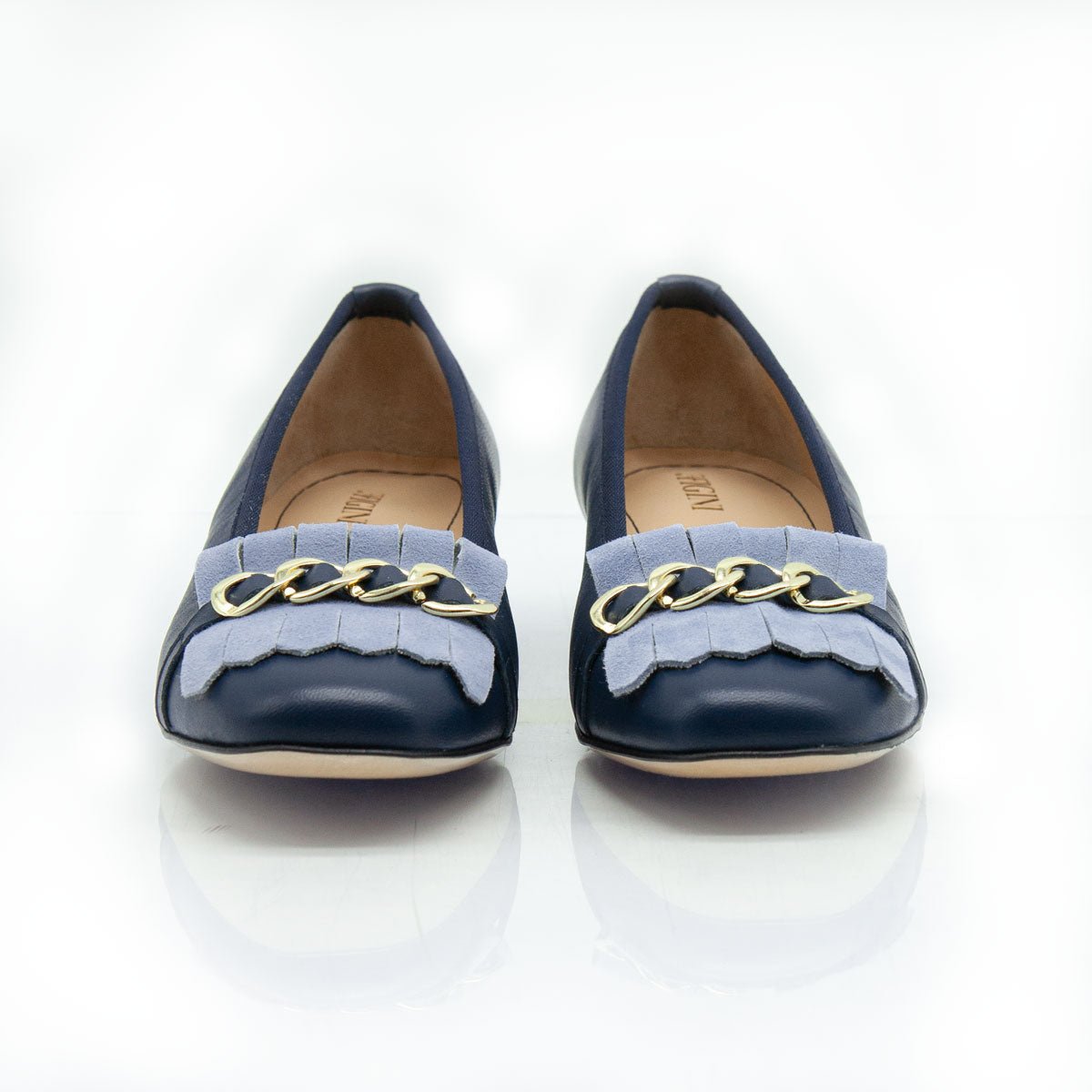 Figini - Mocassini con frangia e catena in nappa blu - Figini Milano
