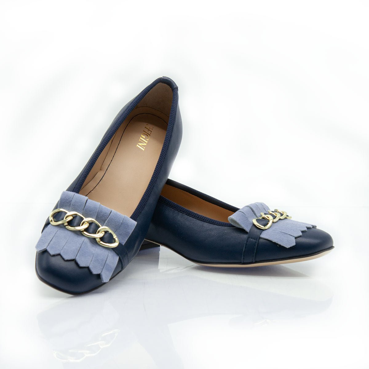 Figini - Mocassini con frangia e catena in nappa blu - Figini Milano