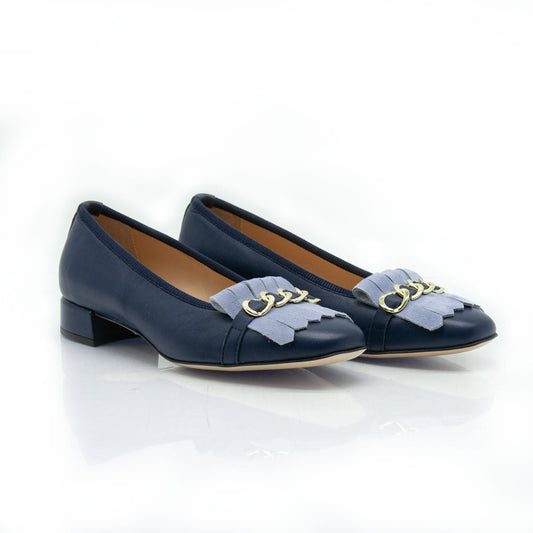 Figini - Mocassini con frangia e catena in nappa blu - Figini Milano