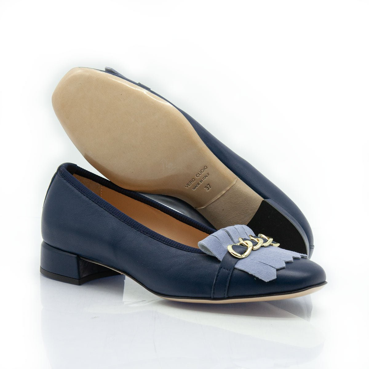 Figini - Mocassini con frangia e catena in nappa blu - Figini Milano