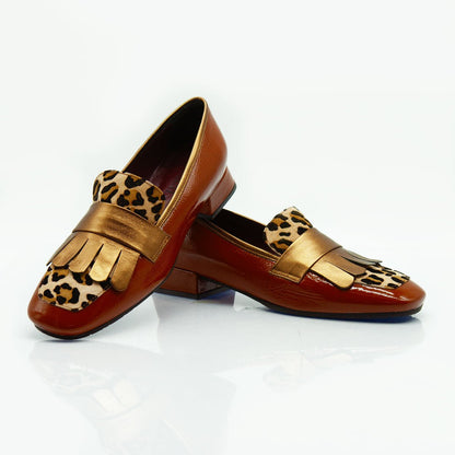 Figini - Mocassini con frangia in vernice e pony maculato - Figini Milano