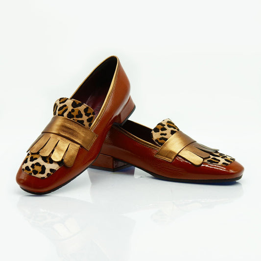 Figini - Mocassini con frangia in vernice e pony maculato - Figini Milano