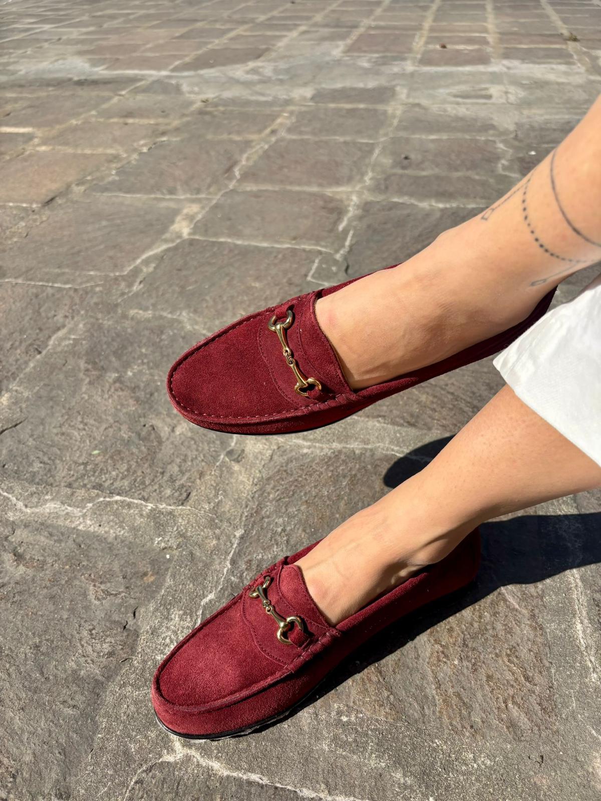 Figini - Mocassini con Morsetto in Camoscio Rubino - Figini Milano