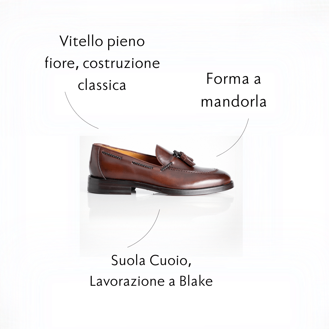 Figini - Mocassini con Nappine e suola in cuoio in vitello Marrone - Figini Milano