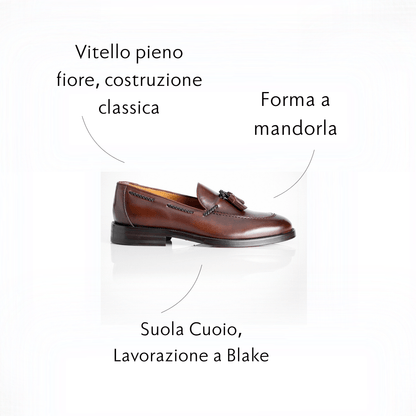 Figini - Mocassini con Nappine e suola in cuoio in vitello Marrone - Figini Milano