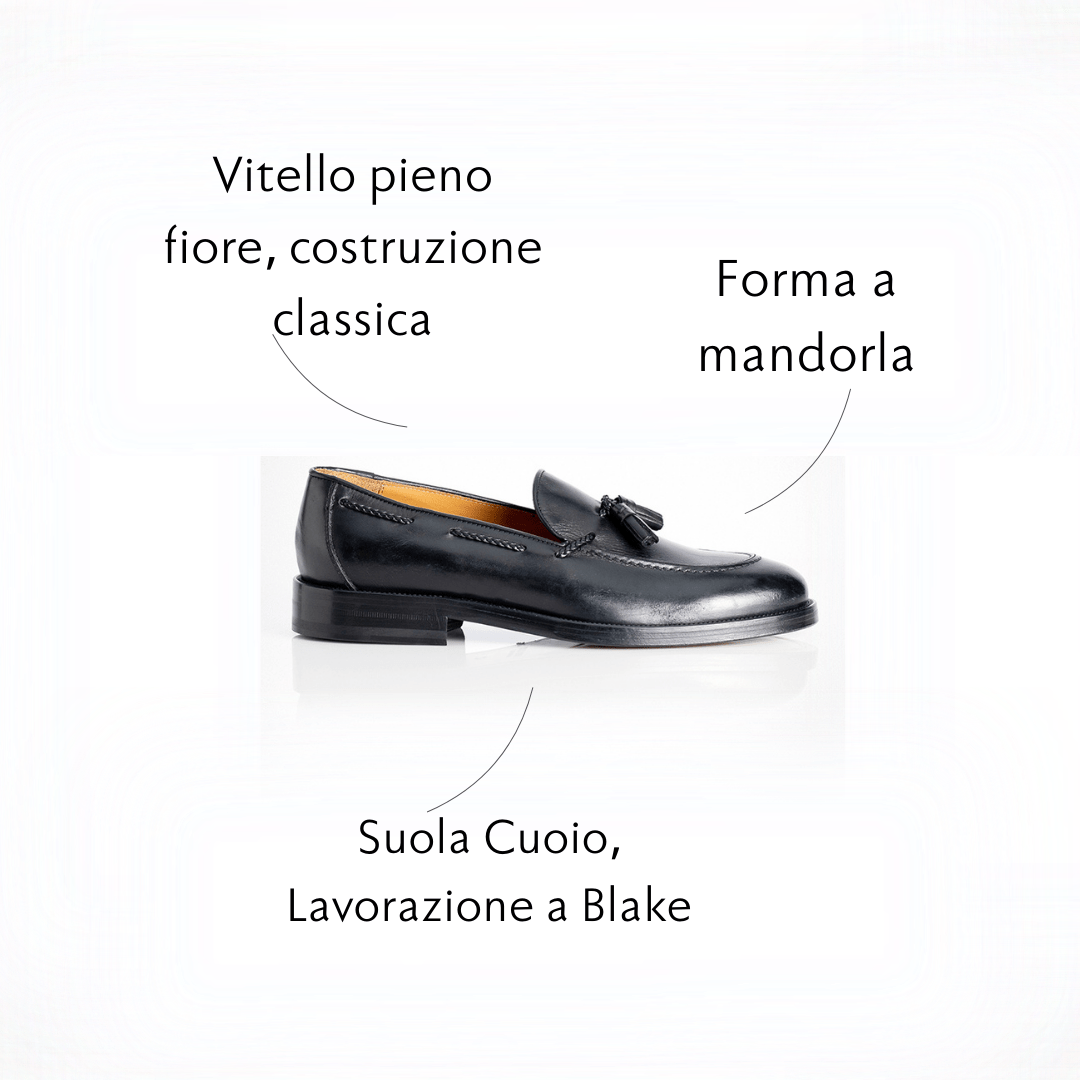 Figini - Mocassini con Nappine e suola in cuoio in vitello Nero - Figini Milano