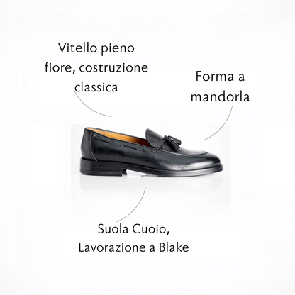 Figini - Mocassini con Nappine e suola in cuoio in vitello Nero - Figini Milano