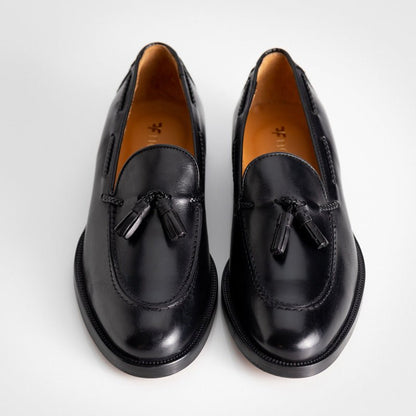 Figini - Mocassini con Nappine e suola in cuoio in vitello Nero - Figini Milano