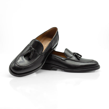 Figini - Mocassini con Nappine e suola in cuoio in vitello Nero - Figini Milano