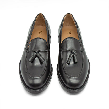 Figini - Mocassini con Nappine e suola in cuoio in vitello Nero - Figini Milano