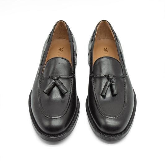 Figini - Mocassini con Nappine e suola in cuoio in vitello Nero - Figini Milano