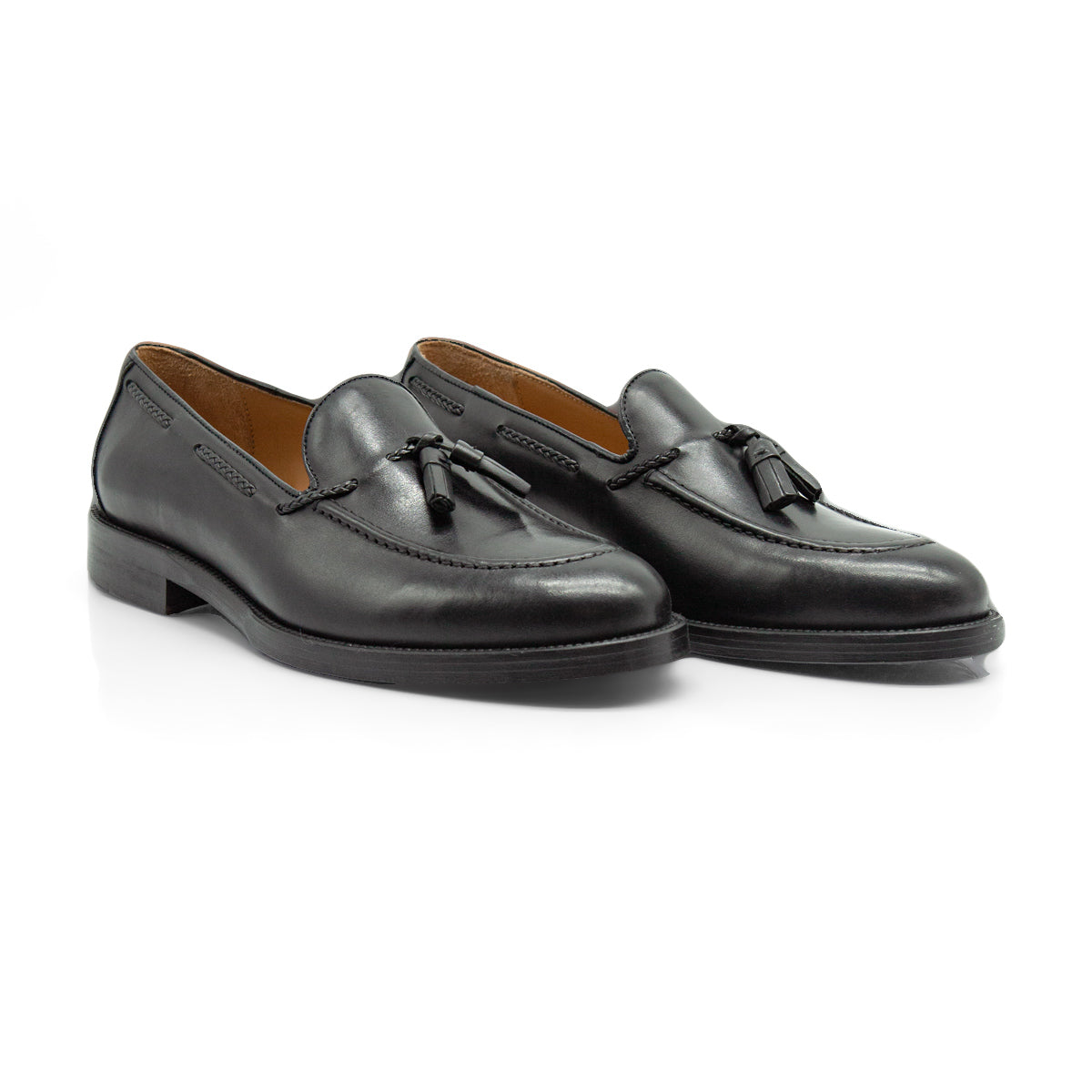 Figini - Mocassini con Nappine e suola in cuoio in vitello Nero - Figini Milano