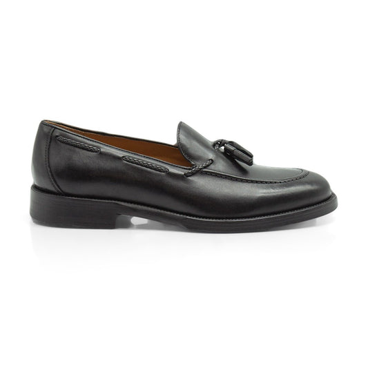 Figini - Mocassini con Nappine e suola in cuoio in vitello Nero - Figini Milano