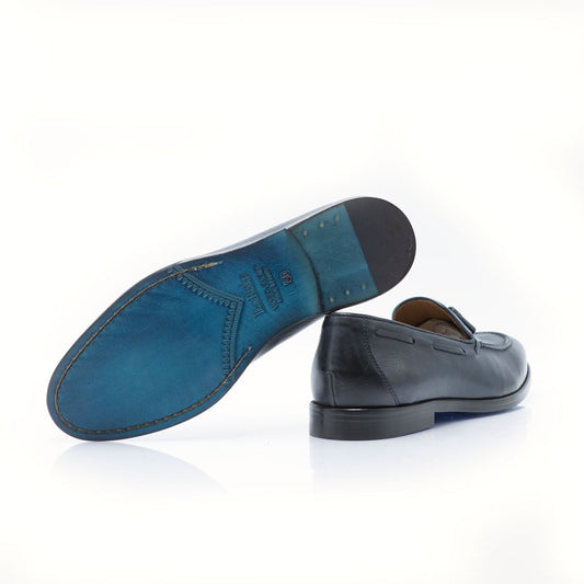 Figini - Mocassini con Nappine in vitello invecchiato blu - Figini Milano