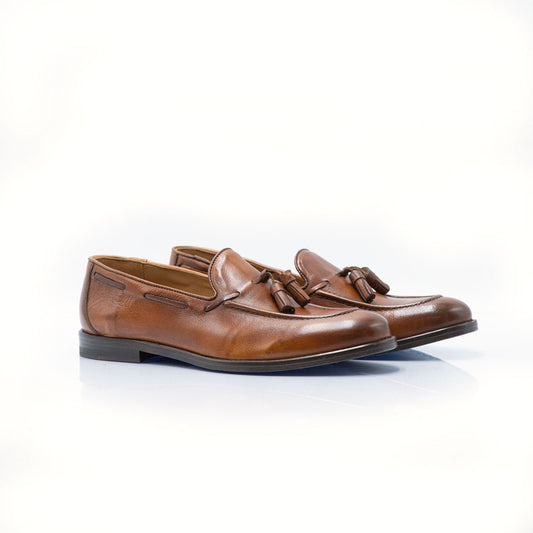 Figini - Mocassini con Nappine in vitello invecchiato cuoio - Figini Milano