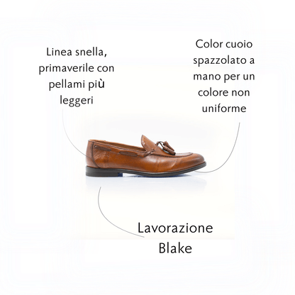 Figini - Mocassini con Nappine in vitello invecchiato cuoio - Figini Milano