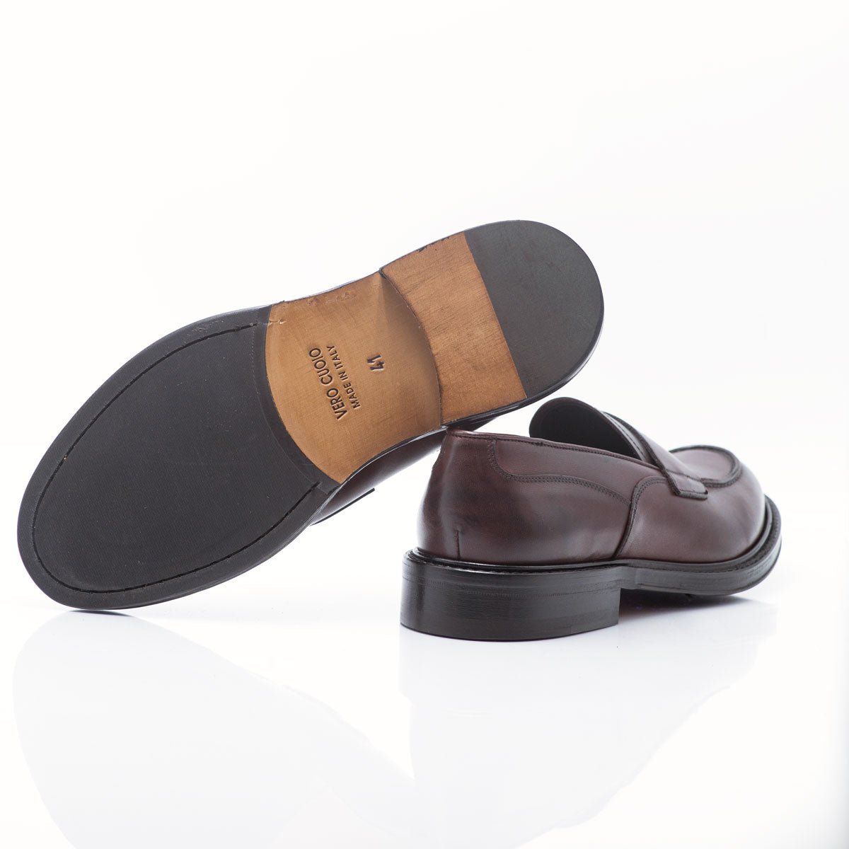 Figini - Mocassini con suola in cuoio inserto gomma in vitello Bordeaux - Figini Milano