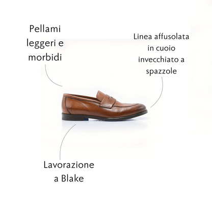 Figini - Mocassini con passante in vitello invecchiato cuoio - Figini Milano