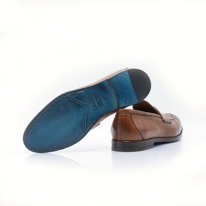 Figini - Mocassini con passante in vitello invecchiato cuoio - Figini Milano