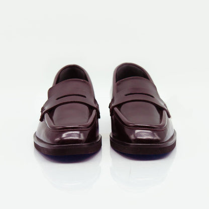 Figini - Mocassini con tacco 2 cm fondo gomma in vitello abrasivato bordeaux - Figini Milano